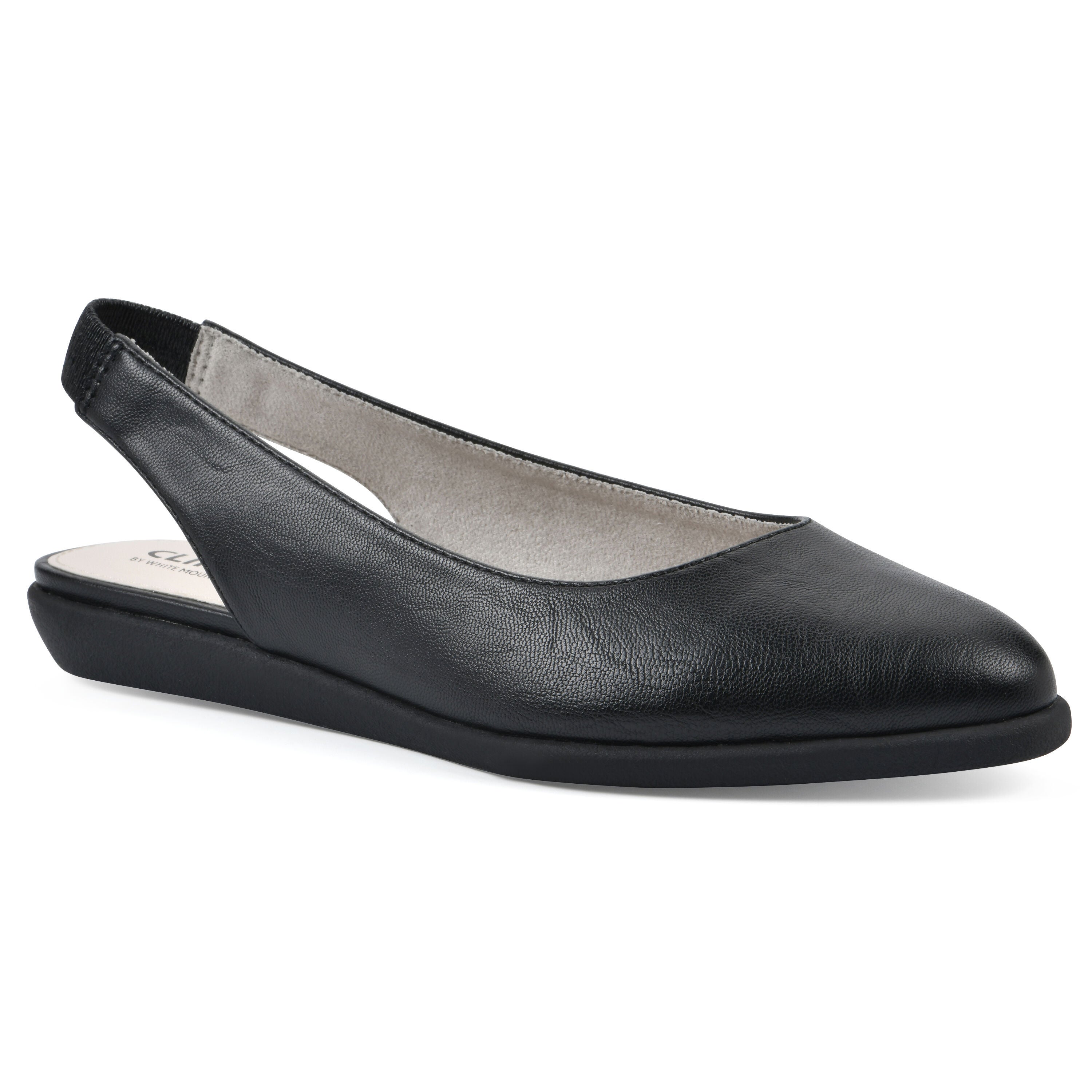 Women's Memory Slingback Flat by White Mountain in Black Smooth (Size 7 M)