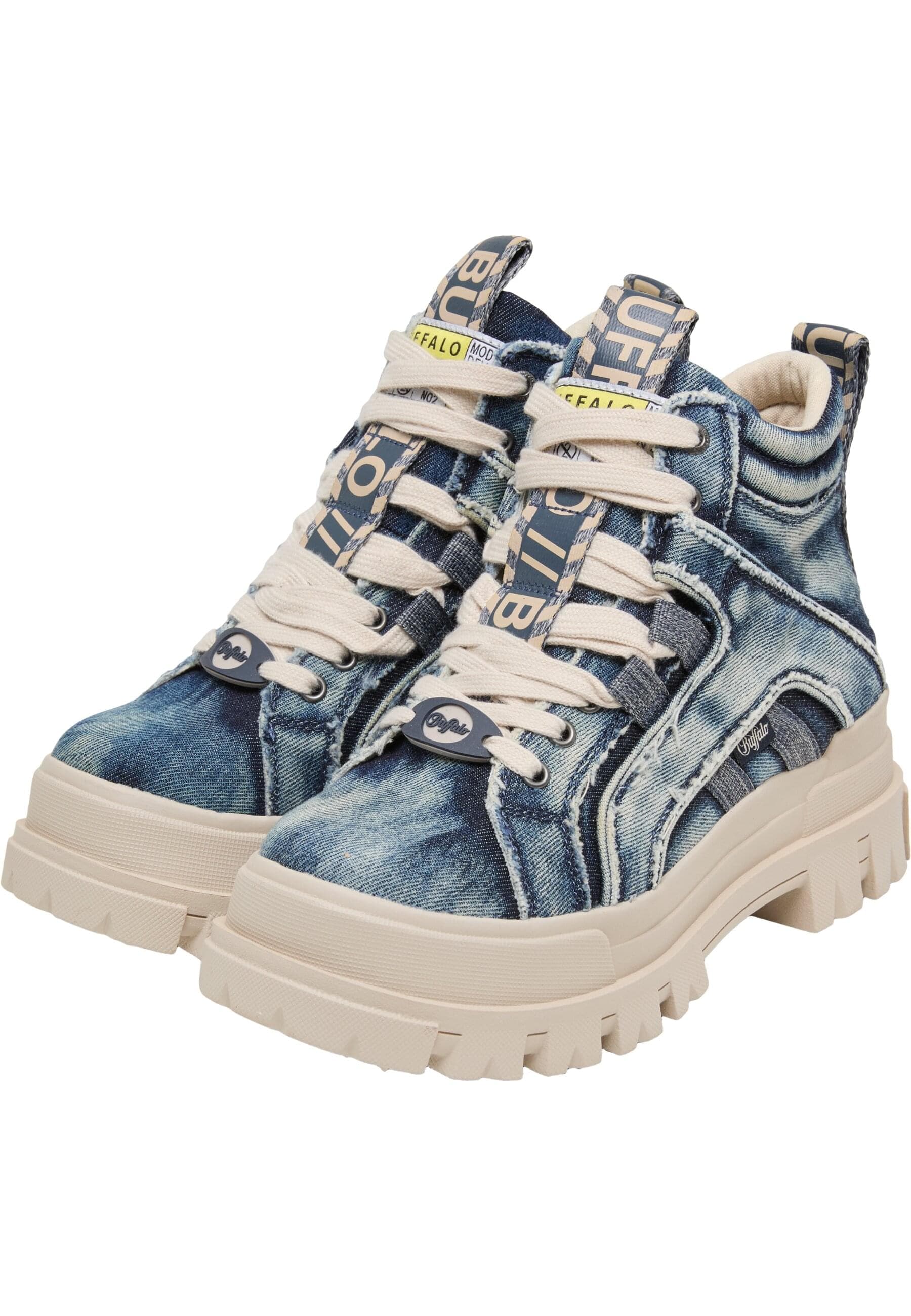 Stiefel BUFFALO "Buffalo ASPHA NC MID - VEGAN DENIM", Damen, Gr. 40, blau, Kunstfaser, Schuhe Stiefel