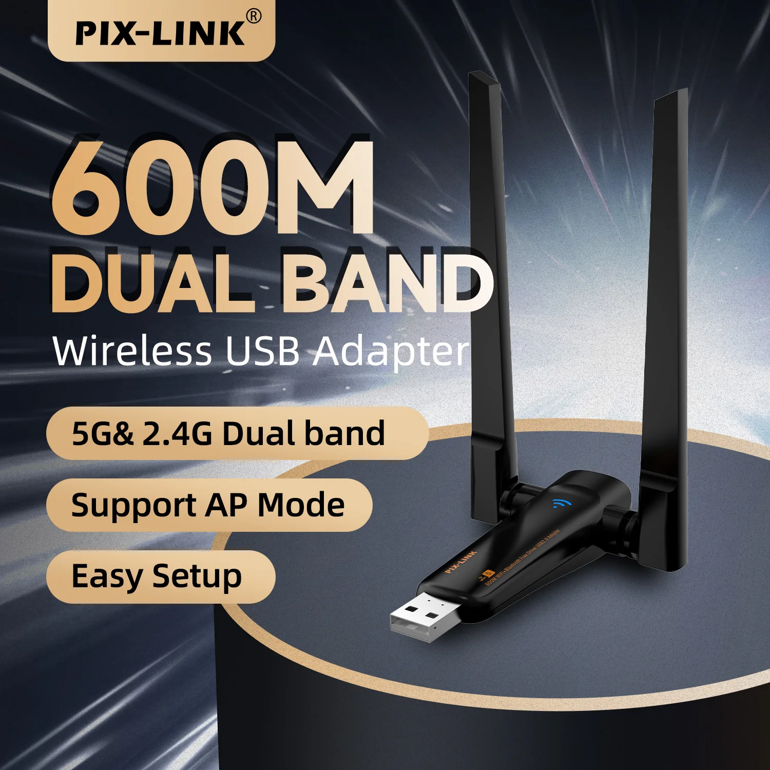 PIX-LINK 600 Mbit/s Dualband-USB-WLAN-Adapter 5G und 2,4 G drahtloser Netzwerkempfänger mit AP-Modus, einfache Einrichtung UAC21D Image