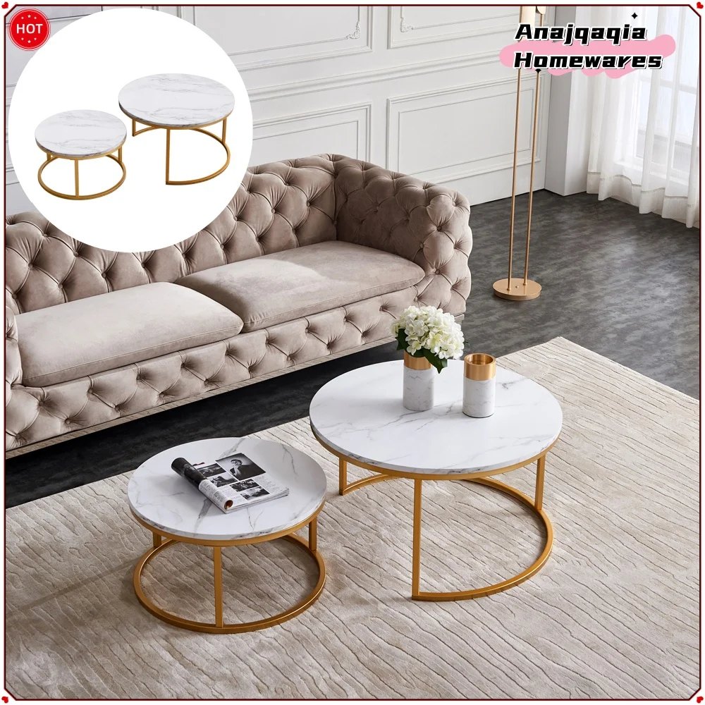 Anajqaqia Table basse ronde, table basse en marbre, table de canapé, table d