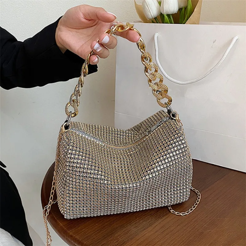 Sac fourre-tout à la mode pour femmes, sac de Banquet Chic, sac à bandoulière élégant en diamant brillant, sac à main en diamant brillant à la mode
