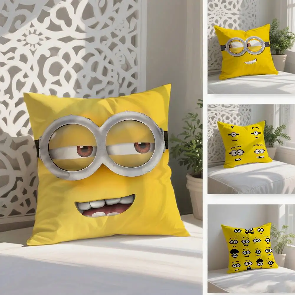 S-MinionS Style Eye Cartoon-Kissenbezug, Anti-Dustmite-Kissenbezug, unsichtbarer Reißverschluss, seidiger kurzer Plüsch-Sofa-Kissenbezug Image