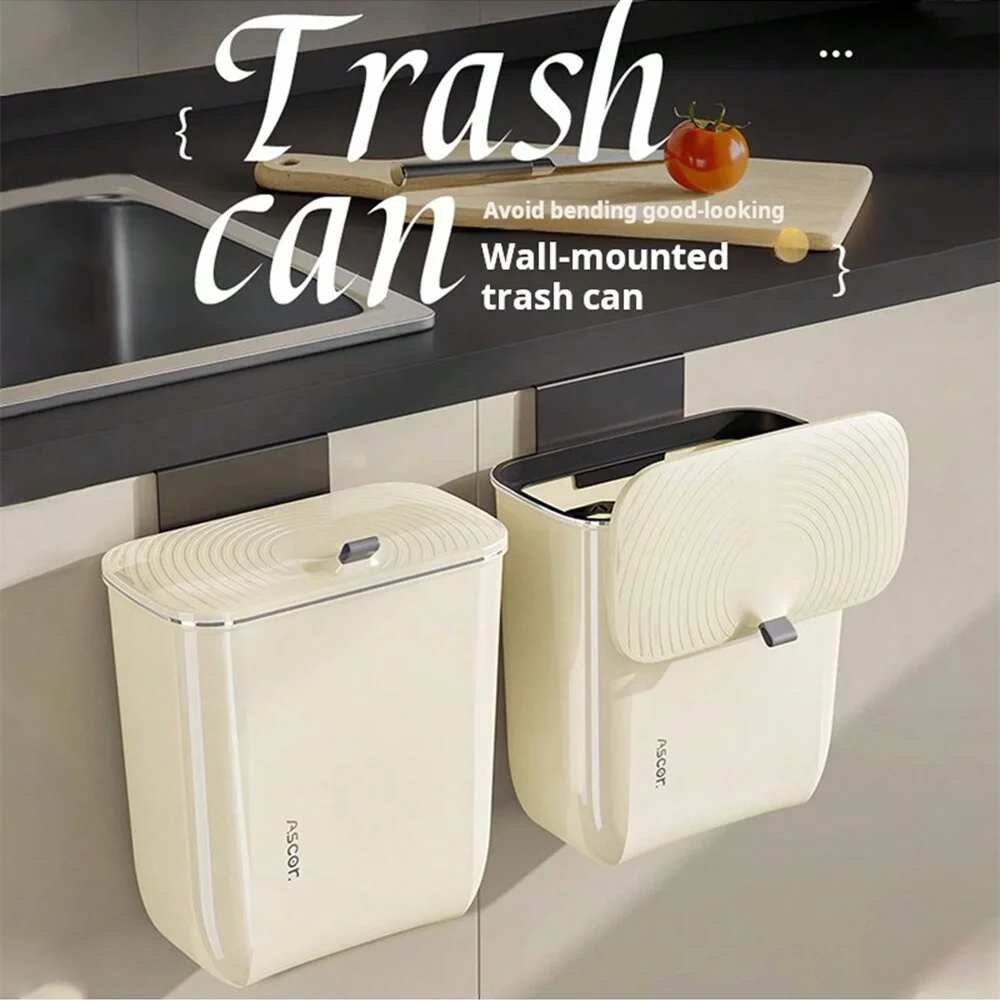 Wandmontierter Mülleimer mit Klappdeckel und 7 l großem Fassungsvermögen, platzsparender Küchenarbeitsbehälter mit Deckel Image