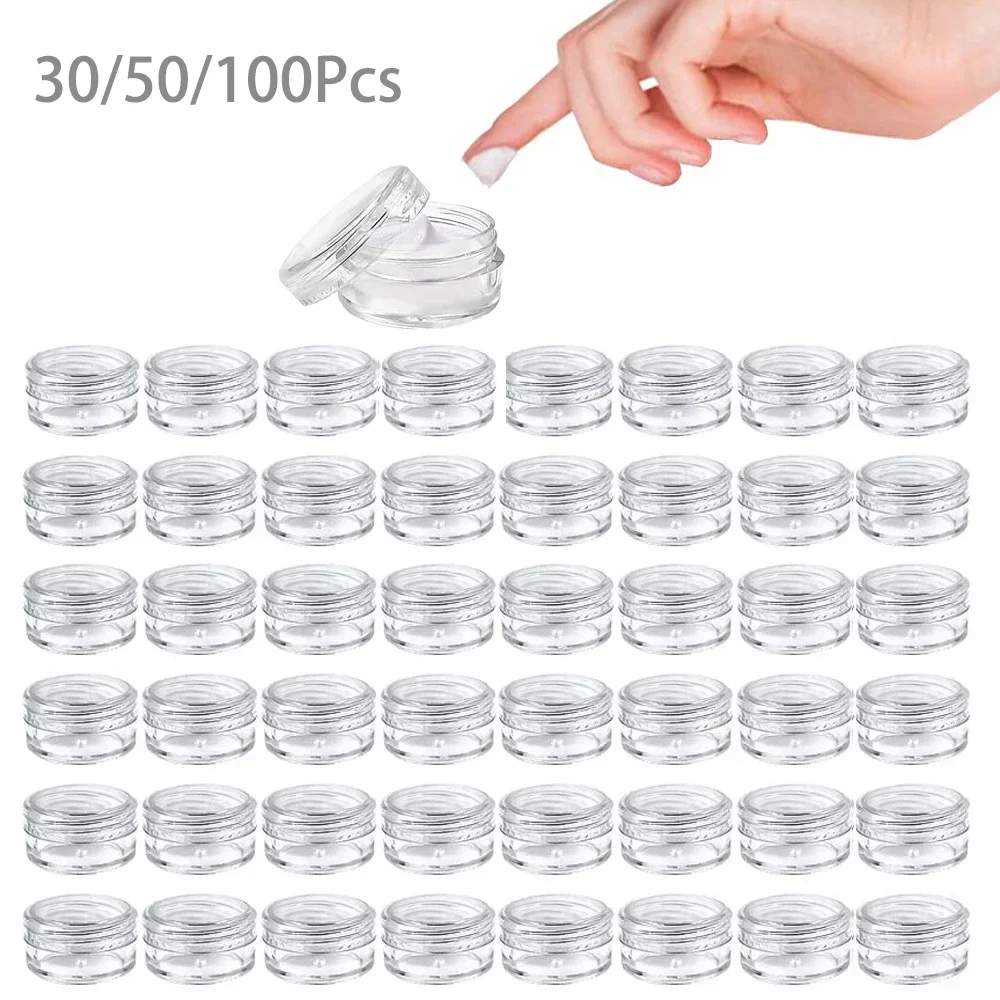 30/50/100Pcs Leere Make-Up Jar Topf Kosmetische Creme Nail art Perlen Lagerung Container Lidschatten Lip Balm box Transparent Flasche Image