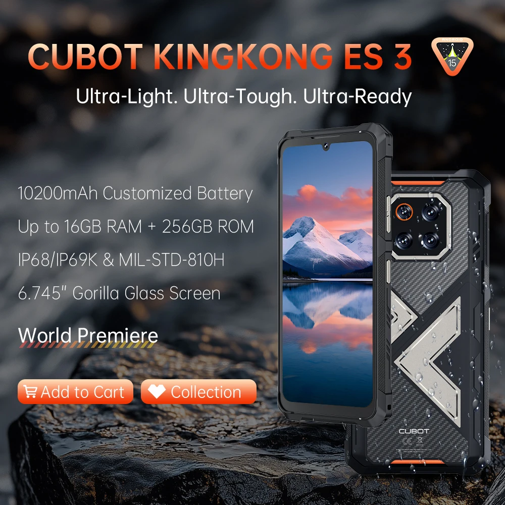 Smartphone robuste Cubot Android 15 King Kong ES 3, batterie 10200 mAh, jusqu'à 16 Go + 256 Go, écran 6,745