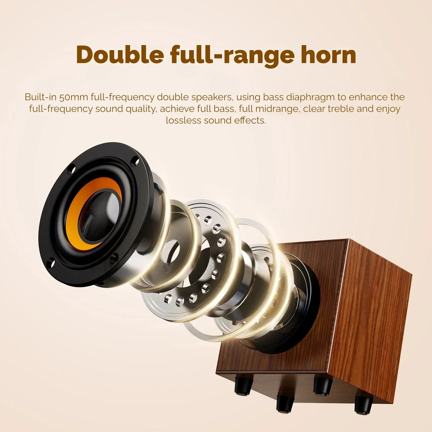 Mini-enceintes actives multimédias en bois pour ordinateur de bureau et portable, avec subwoofer intégré, son stéréo Hi-Fi, USB, lecteur de musique