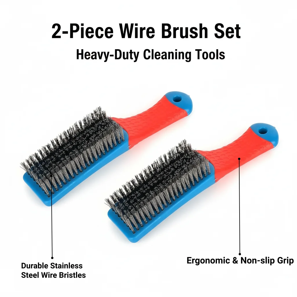 2 Stück robuste Edelstahl-Drahtbürste zum Entfernen von Rost und Farbe, Reinigungswerkzeug für BBQ-Grill, Metall, industrieller Einsatz Image