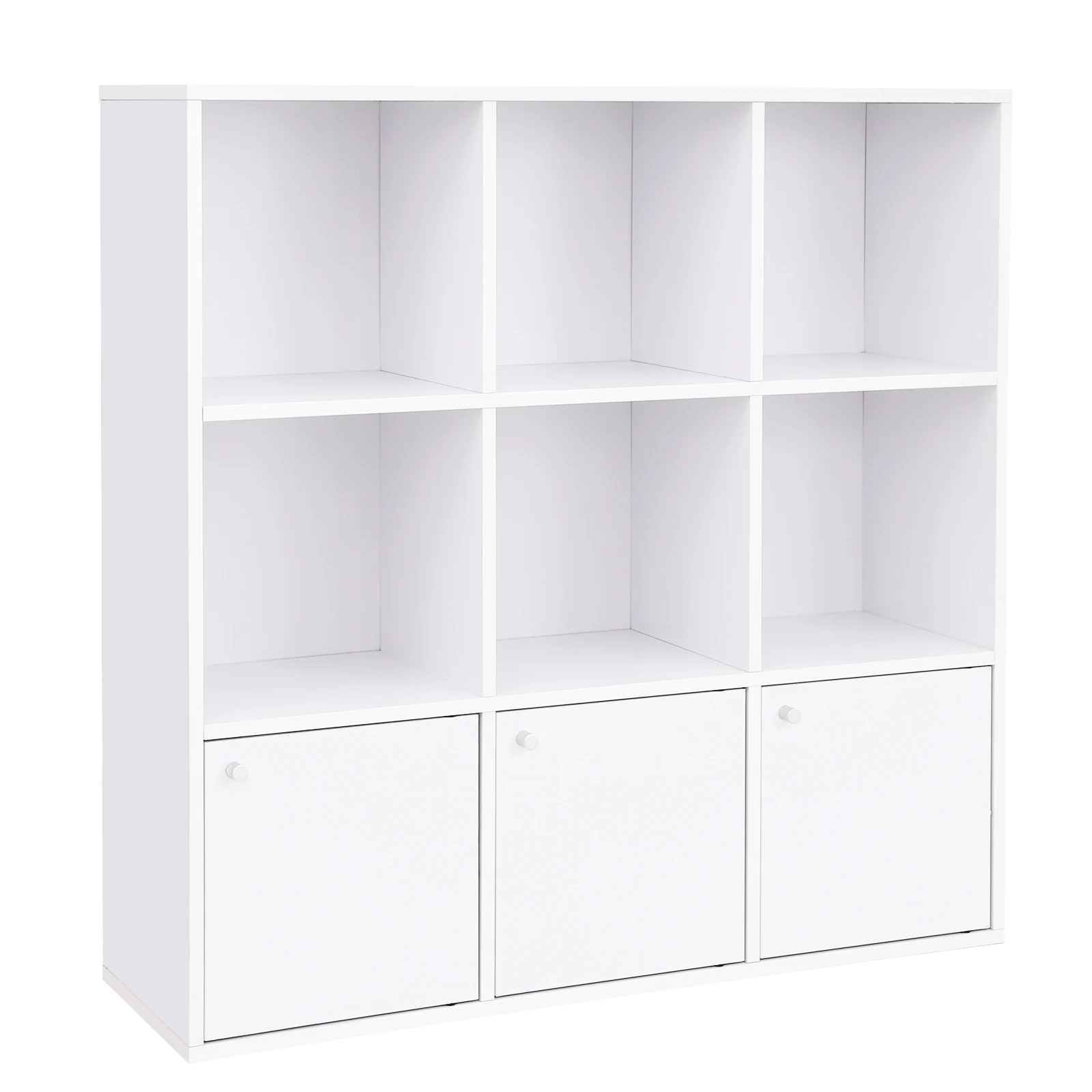 VASAGLE Libreria, Libreria in Legno, Libreria per Bambini, Scaffale, per CD e DVD, per Studio, Ufficio, 6 Scomparti a Cubo, con 3 Cassetti Inferiori, Bianco