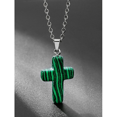 Collana con ciondolo a croce in pietra naturale natalizia da uomo, disponibile in più colori, design elegante e alla moda, perfetta come regalo per le feste