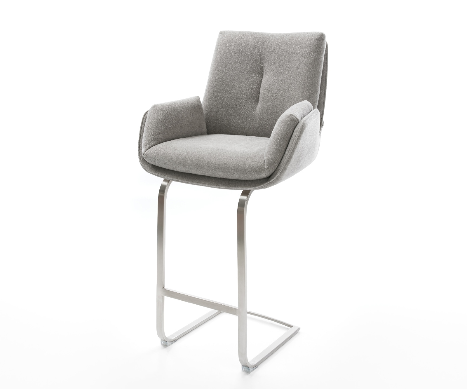 DELIFE Barstuhl Clea-Flex Strukturstoff Soft Grau Freischwinger Flach Edelstahl, Barstühle Image