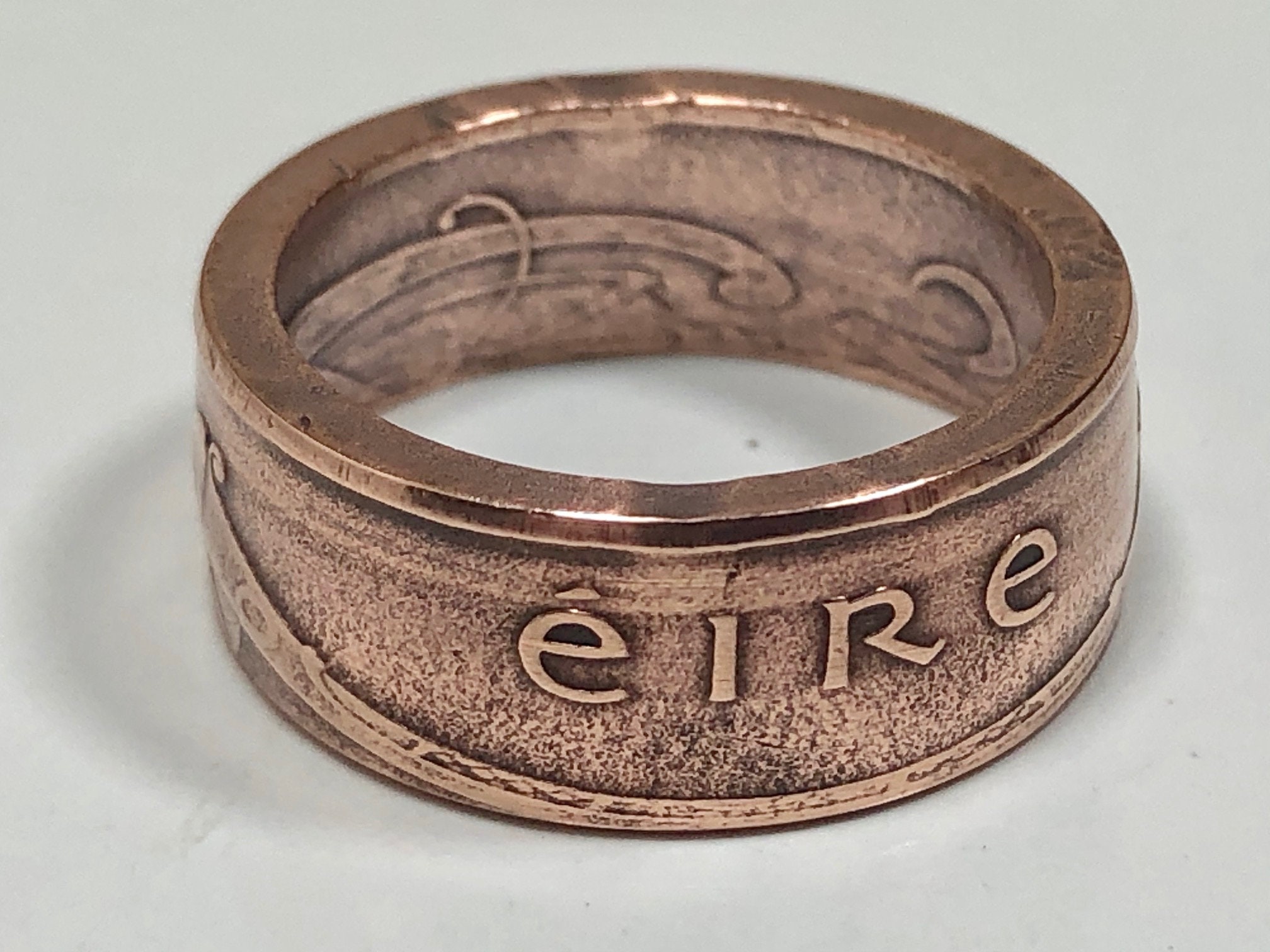 Anello con moneta irlandese - Anello con arpa irlandese da mezzo penny - Gioielli celtici irlandesi - Ciondolo portafortuna a forma di trifoglio - Reg