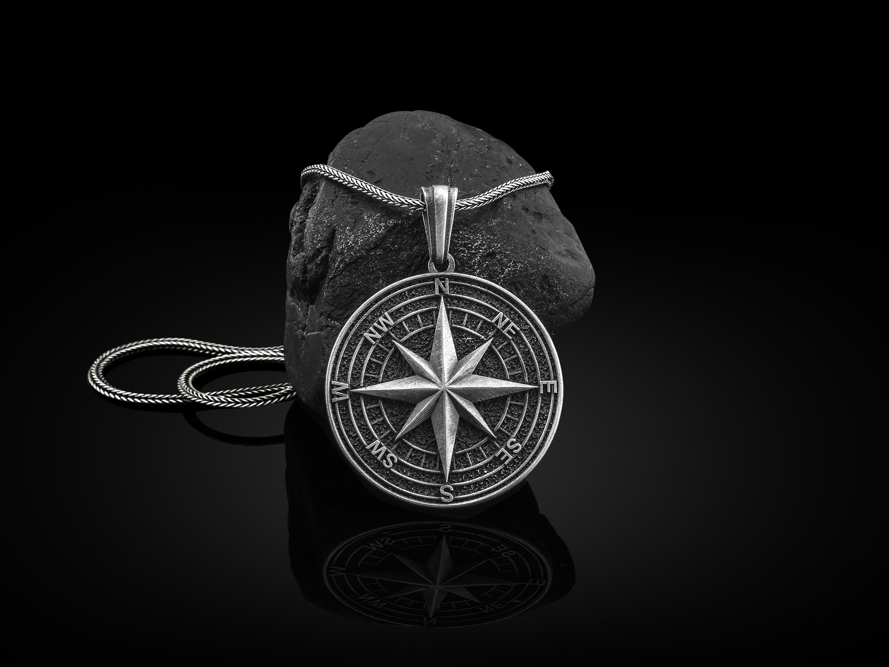 Collana in argento con stella polare con bussola d'argento, pendente con bussola, ciondolo con ciondolo stella polare, collana fatta a mano con stella