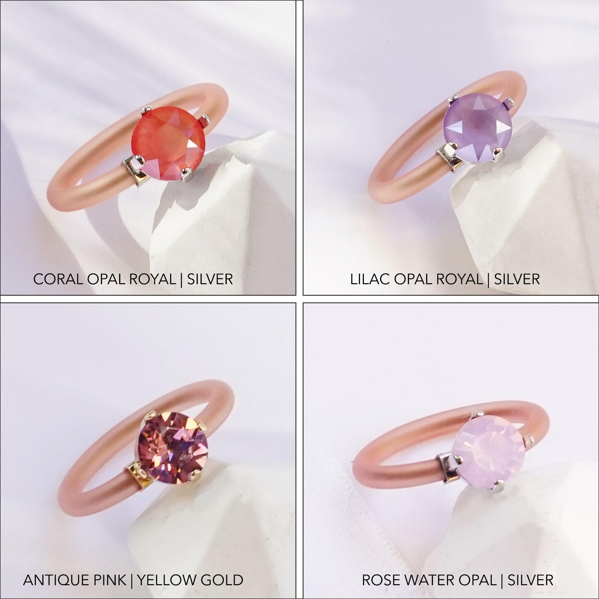 Anello in silicone con pietra, rosa, anello in silicone con pietra, anello in silicone da donna, anello in gomma con pietra, anello di fidanzamento, a