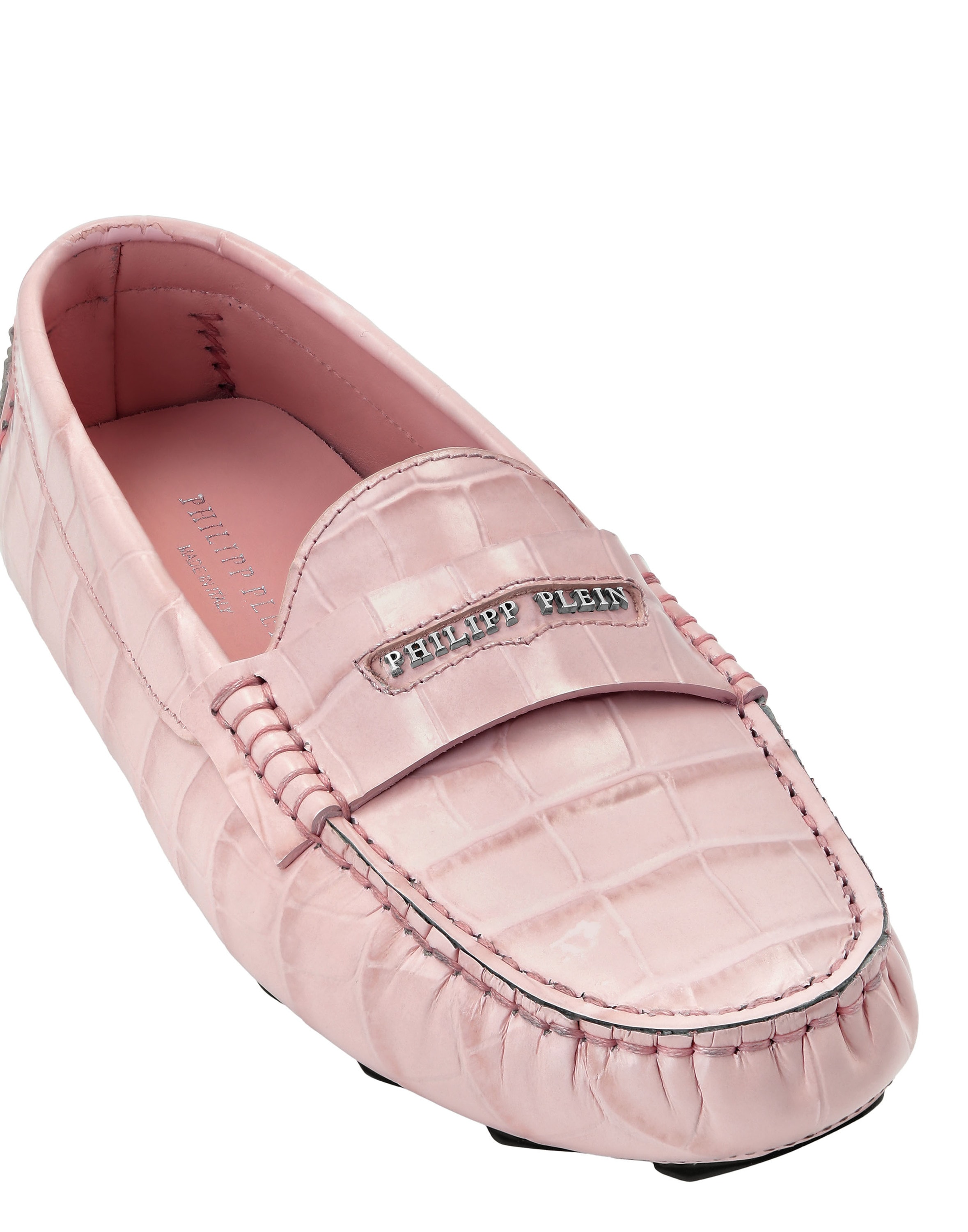 Mokassin PHILIPP PLEIN "Crocco Print", Damen, Gr. 37, Normalschaft, 03, rose, pink, Schuhe Mokassin