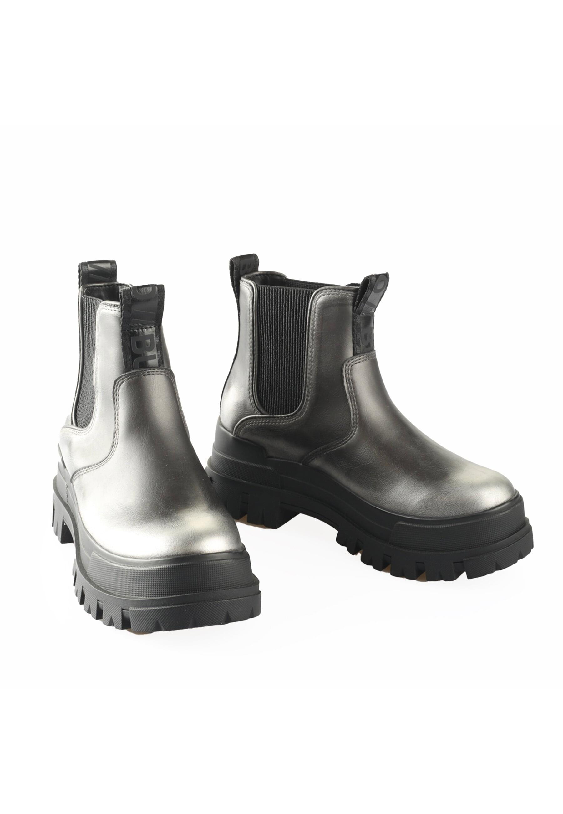 Stiefel BUFFALO "Buffalo Aspha Chelsea Vntg Vegan Nappa", Damen, Gr. 38, pewter, schwarz, Kunstfaser, unifarben, Schuhe Stiefel