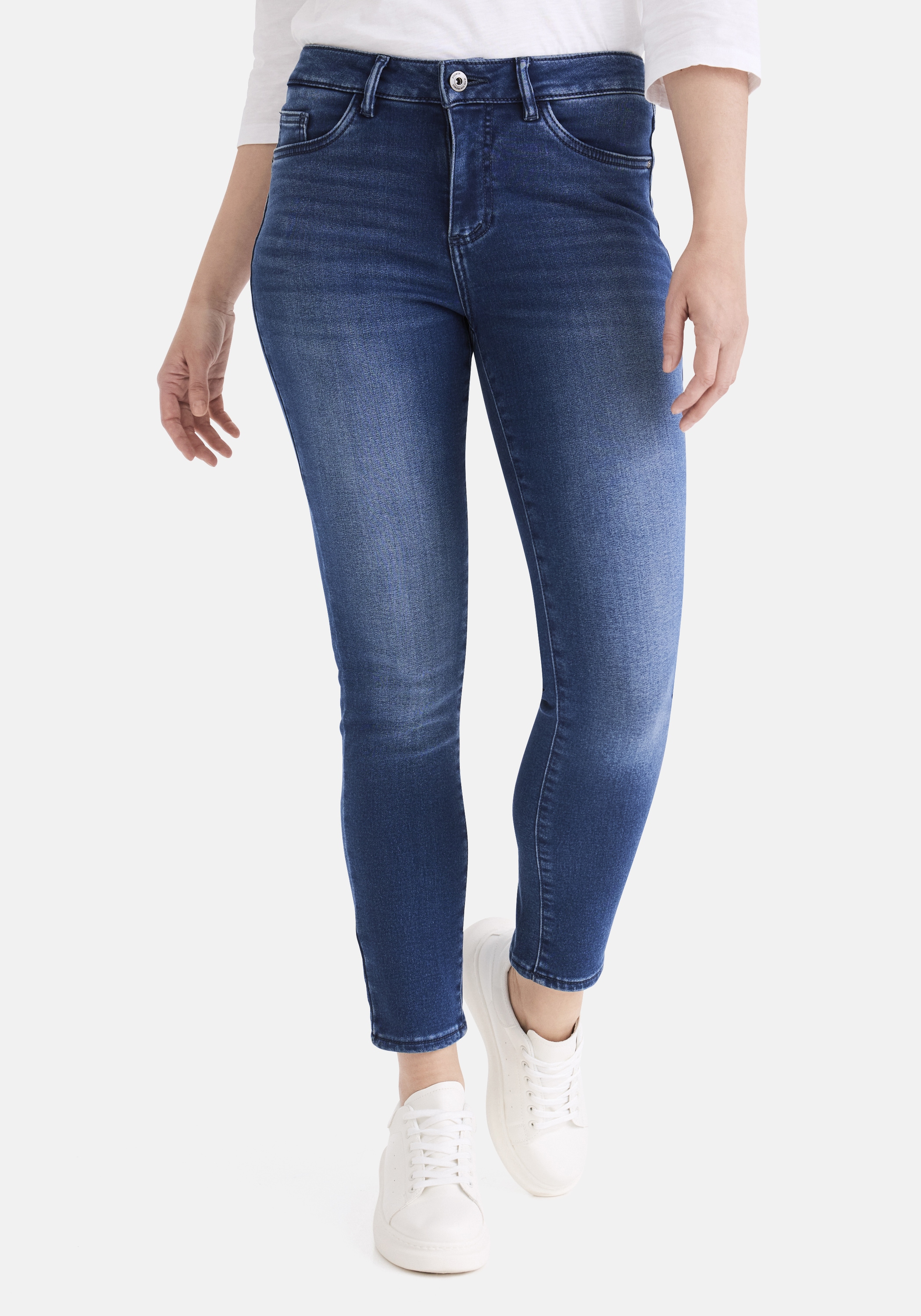 5-Pocket-Jeans STOOKER WOMEN "FLORENZ Modern Slim Fit 5-Pocket Hose", Damen, Gr. 48, Länge 28, blau (midblau used), Denim/Jeans, 63% Baumwolle, 34% Polyester, 3% Elasthan, slim fit lang, Jeans 5-Pocket-Jeans, Slim Fit Casual Clean Wash Denim Thermo...