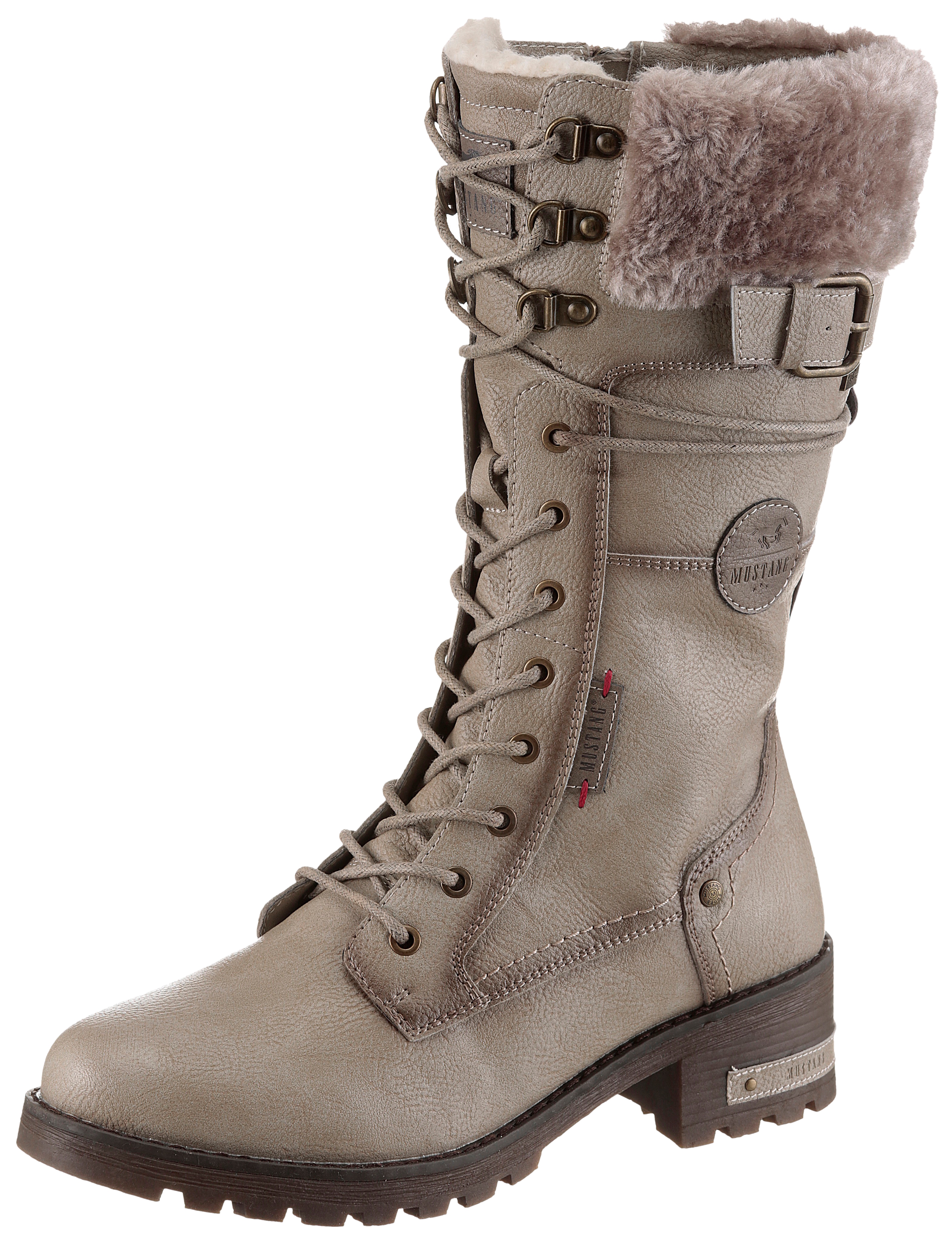 Winterstiefel MUSTANG SHOES "Haukea", Damen, Gr. 40, Normalschaft, beige, Lederimitat, Textil, used, Schuhe Winterstiefel, Snowboots, Winterstiefel mit TEX-Membrane