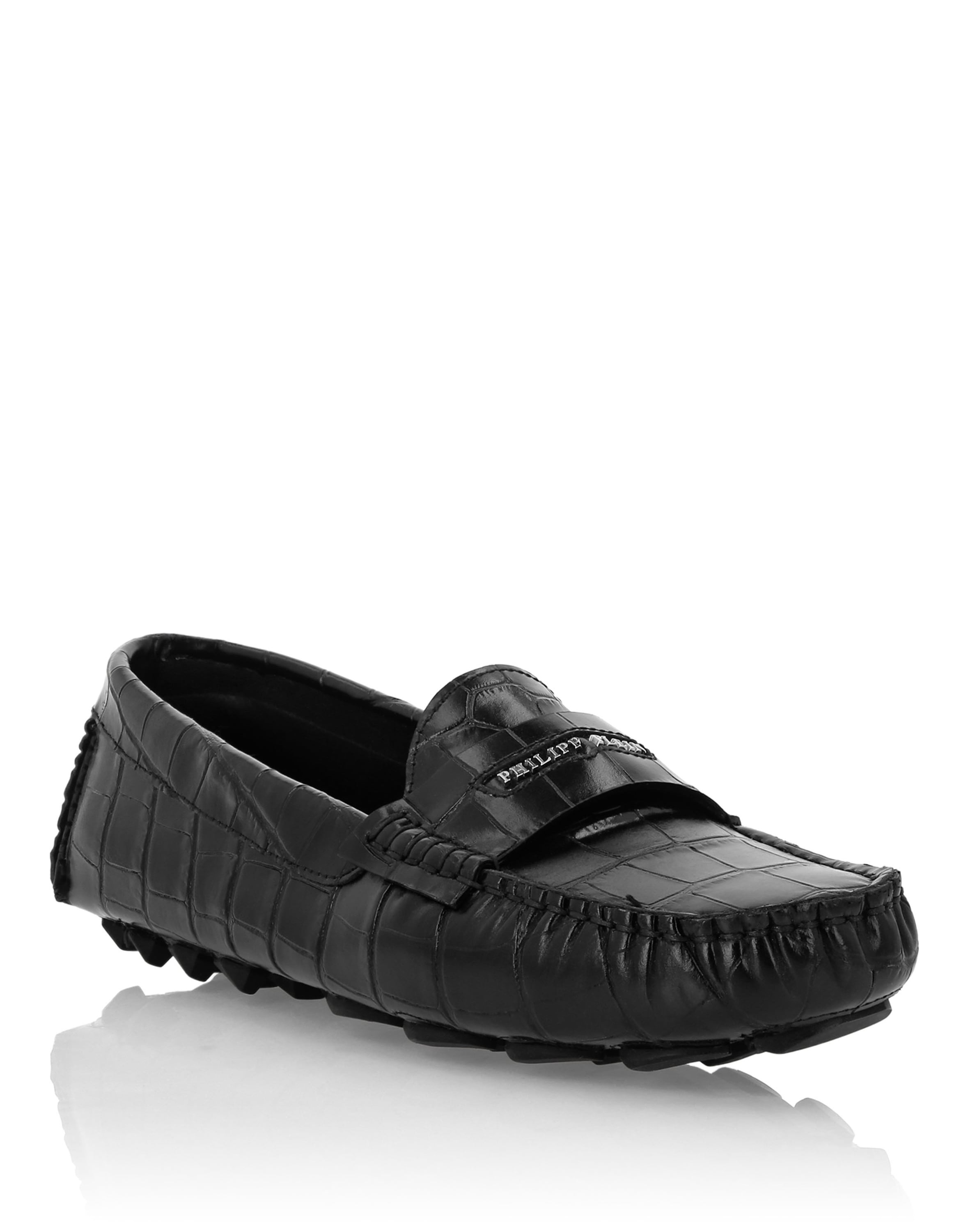 Mokassin PHILIPP PLEIN "Crocco Print", Damen, Gr. 37, Normalschaft, 02, schwarz, Schuhe Mokassin