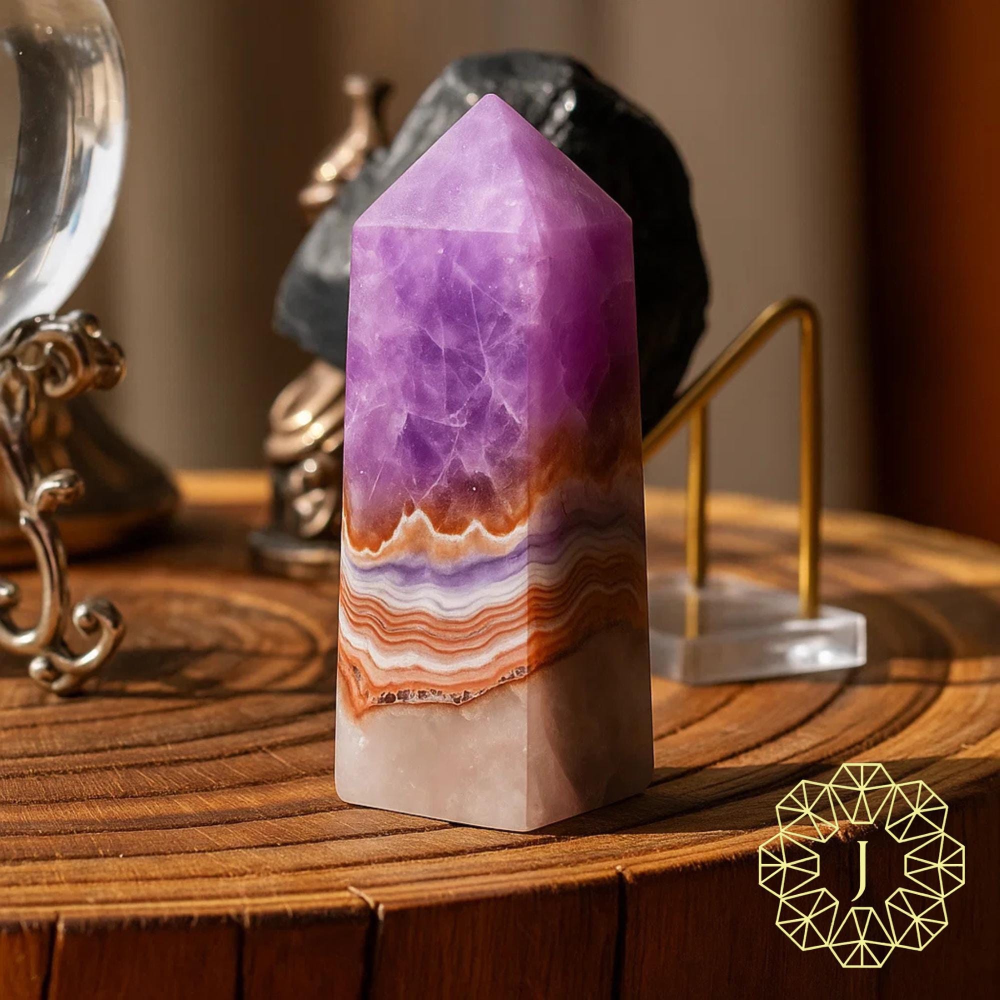 Pointe de tour de cristal d'agate de dentelle d'améthyste, baguette d'obélisque en cristal naturel, tour de pierre gemme de collection de cristal, spé