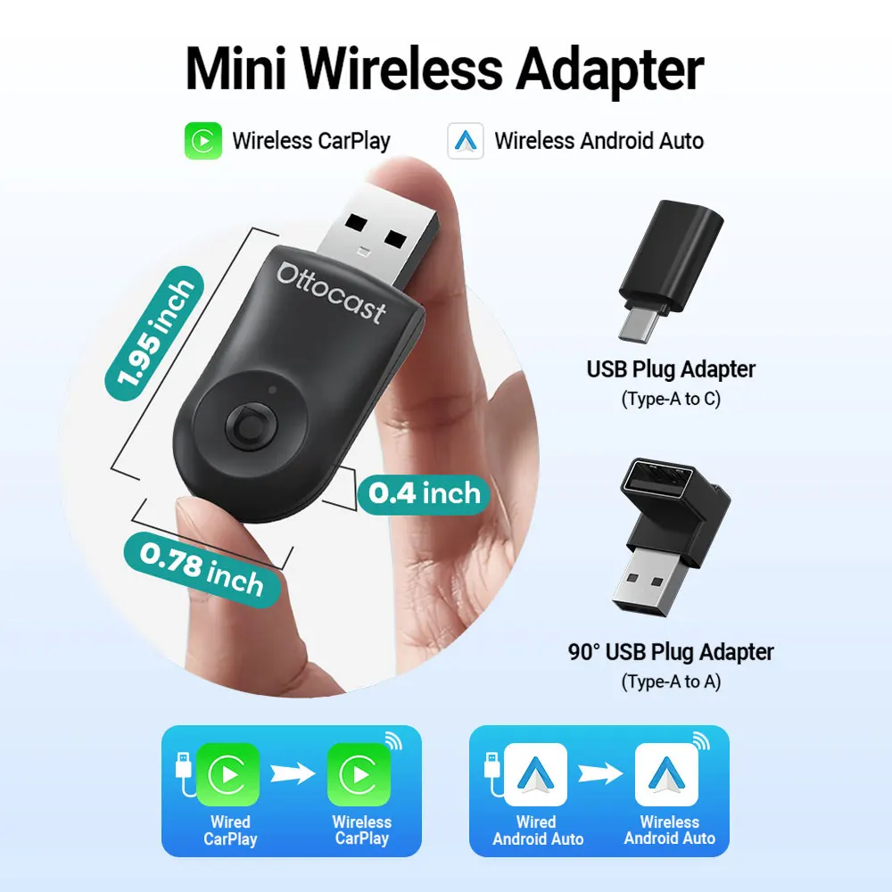 Ottocast Mini Wireless CarPlay Android Auto Adapter 2-in-1-Autozubehör One Click Disconnect Plug And Plug Neu eingetroffen 2025