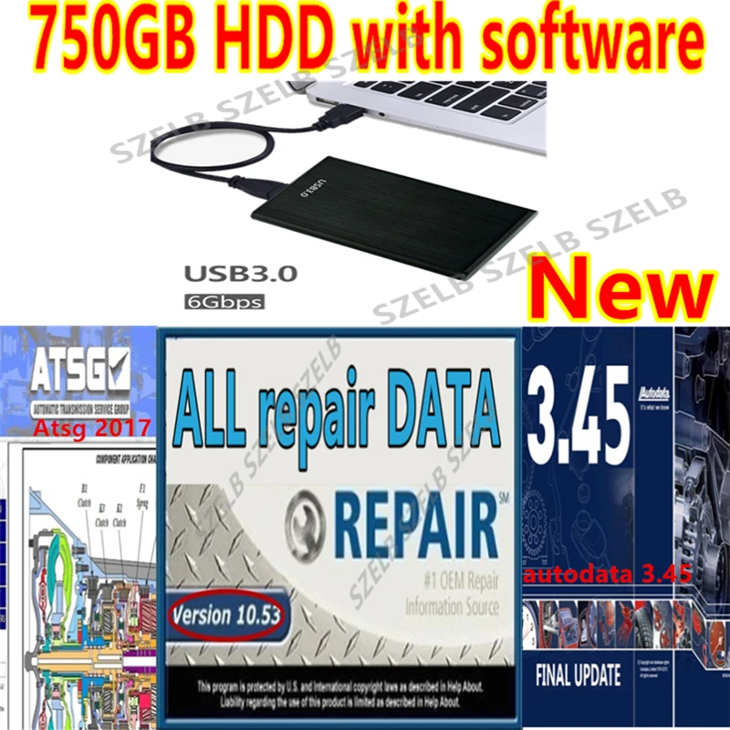 Neueste Offline-Autoreparatursoftware Alle Reparaturdaten 10.53+ Autodata 3.45 + Atsg in 750 GB Festplatte AlData Automotive Tech + Video Image