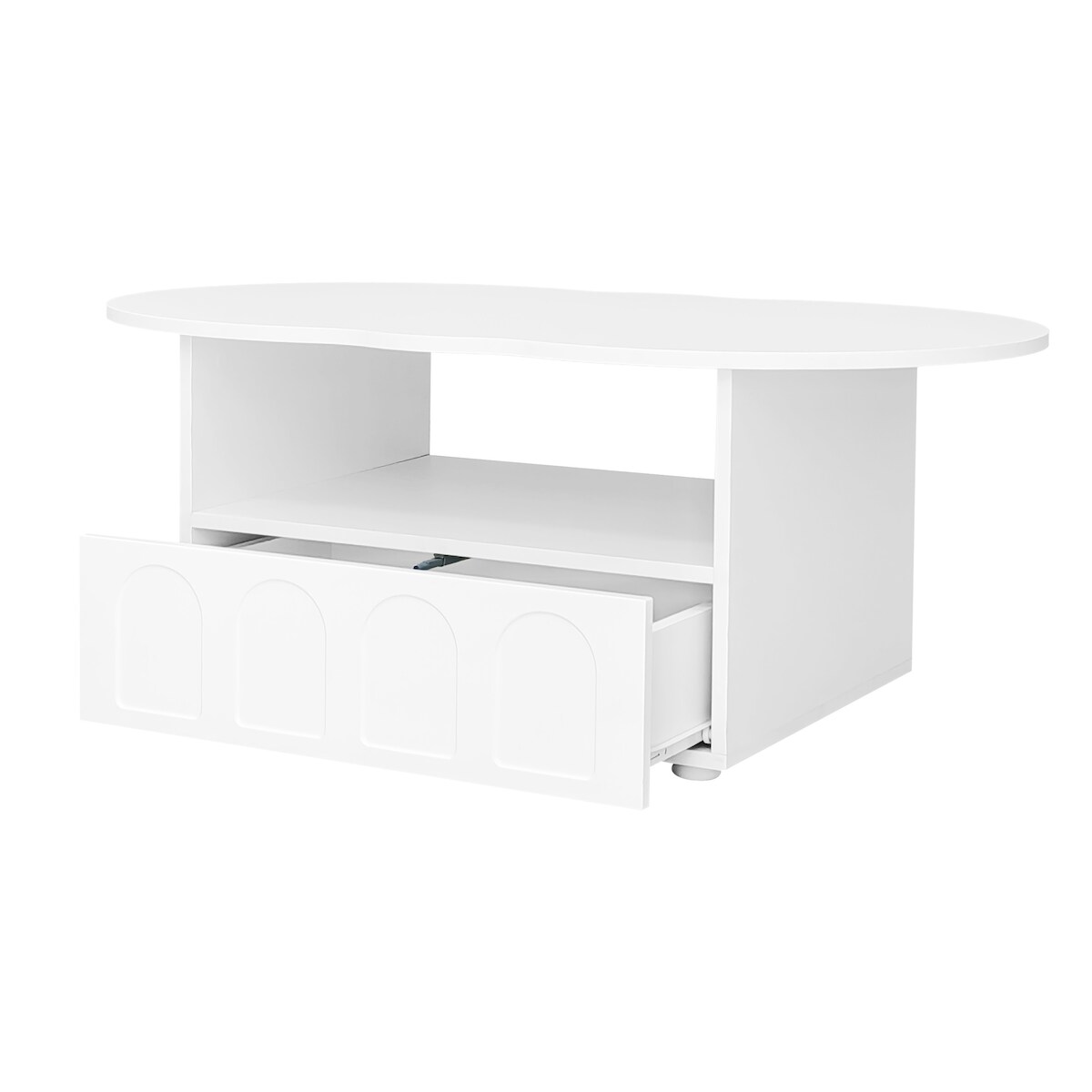OKWISH Moderner Couchtisch 100x60x40 cm mit Wolkenform-Tischplatte, Push-to-Open-Schublade und offenem Fach, stabiler Wohnzimmer Tisch Weiß Image