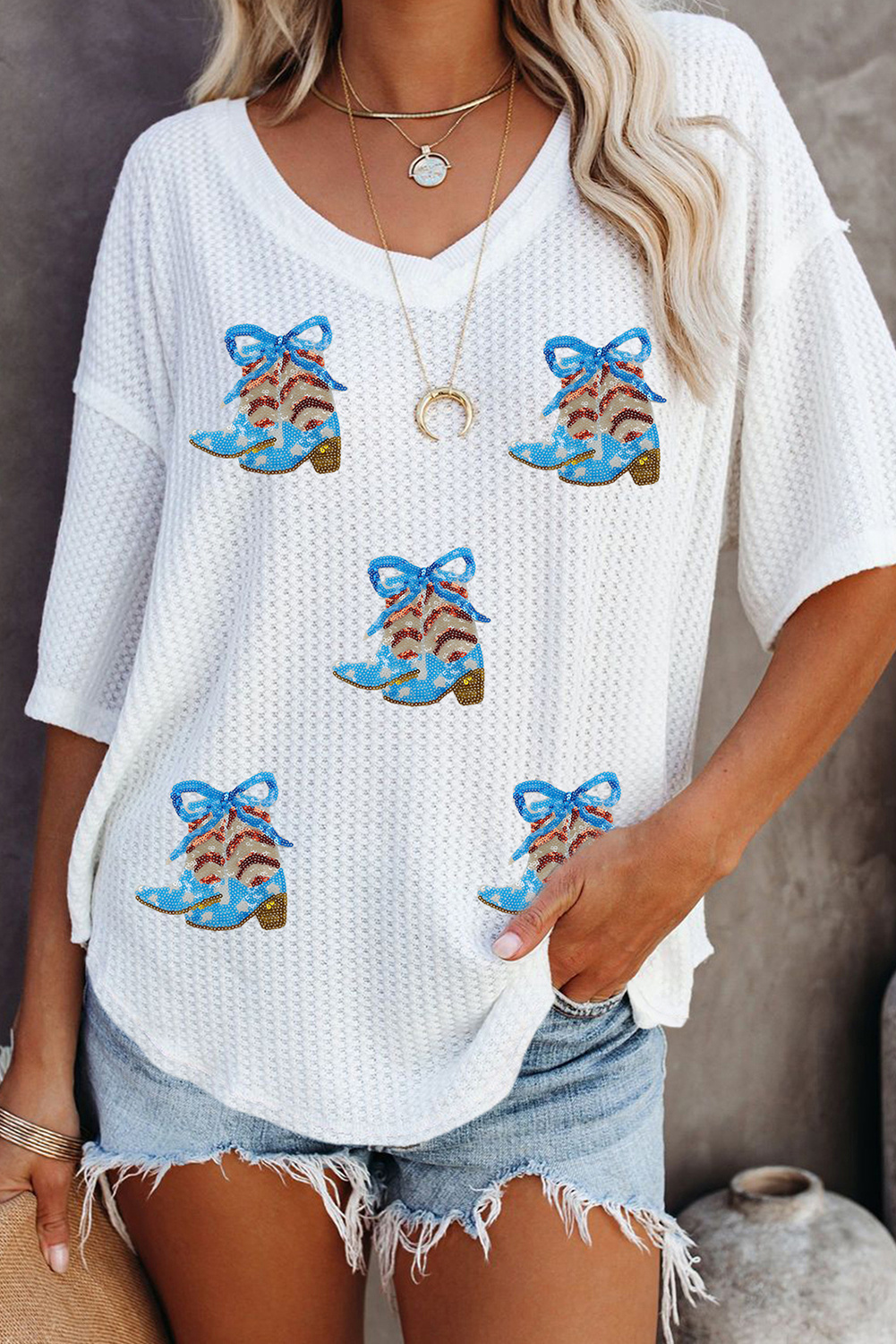 Waffelstrick Grafik-Oberteil Image