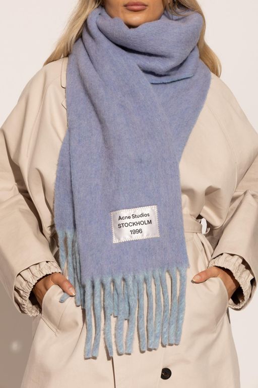Scarf With Logo - Blue - Acne Scarves