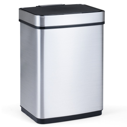 Costway 16 Gallon Trash Can Infrared Motion Sensor Garbage Can with Dual Compartments-Silver