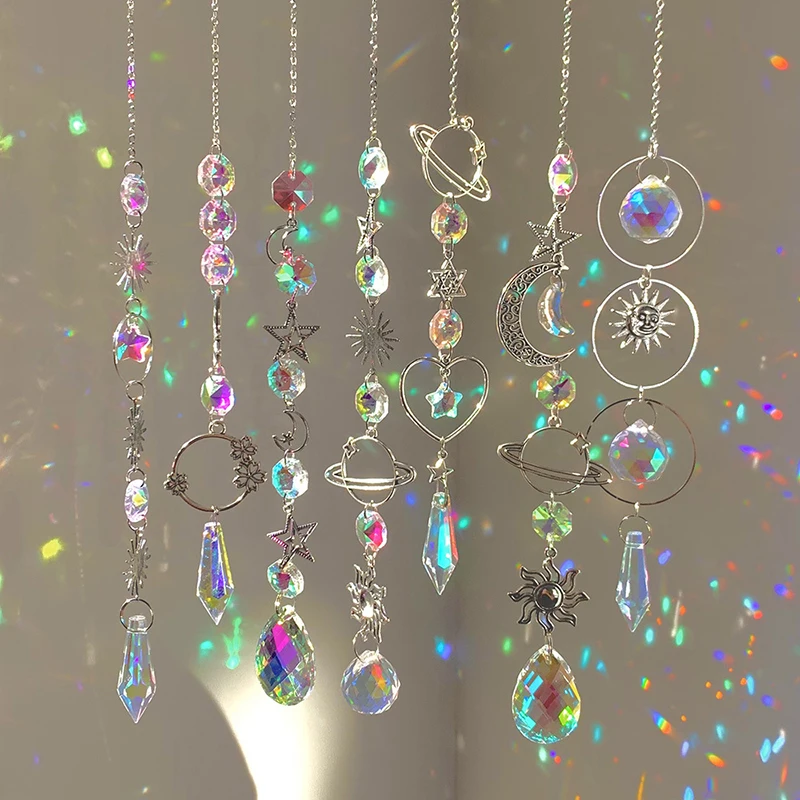 Carillon éolien en cristal, attrape-soleil, lune, prismes en diamant, pendentif attrape-rêves, arc-en-ciel, goutte suspendue, décoration de jardin de maison, 1 pièce