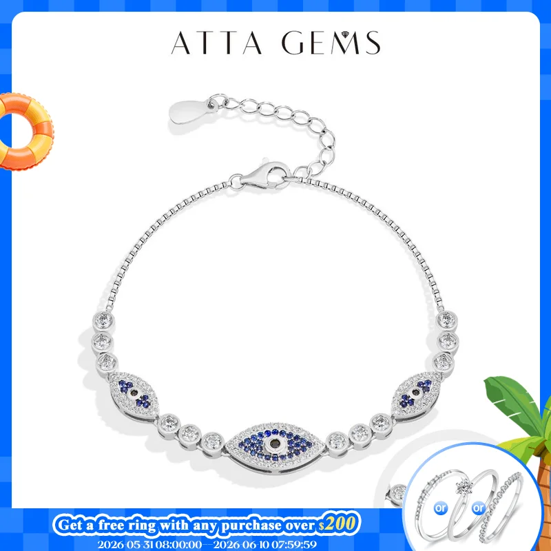 ATTAGEMS Charm Evil Eye Armband s925 Sterling Silber Labor Saphir Einstellbare Armbänder Für Frauen Party Geschenk Edlen Schmuck Image
