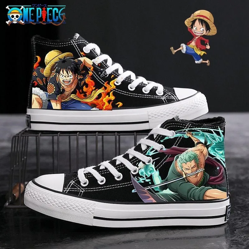 One Piece Anime Cartoon Ruffy Zoro Portgas· D·Ace Herren und Damen Trendy Casual Fashion Persönlichkeit Graffiti Canvas Schuhe