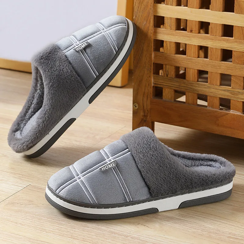 Große Größe 50 51, modische Herren-Hausschuhe, warme Winter-Flip-Flops, Baumwollschuhe, dicke Sohle, Haus-Plüsch-Schuhe, weicher pelziger Slipper