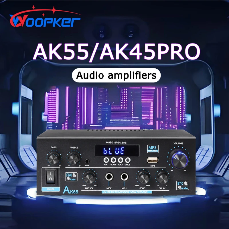 Woopker AK55/AK45 Pro/AK390/AK380 Tonverstärker Bluetooth-Verstärker HiFi Digital Audio Subwoofer 2-Kanal FM USB Heimkino Image