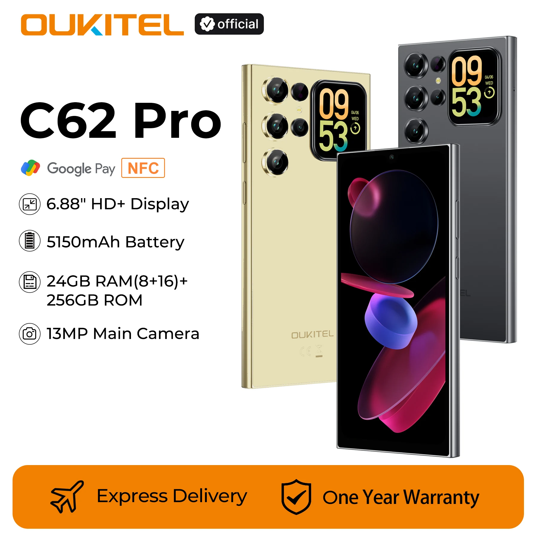 OUKITEL C62 Pro Smartphone Android 15, 6.88