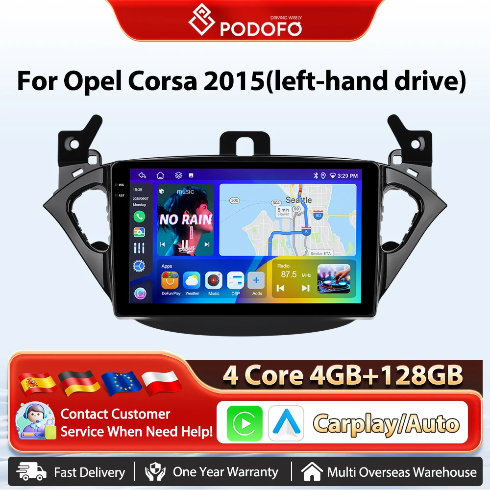 Podofo 9'' Android Auto AI Radio Für Opel Corsa 2015/Opel Adam 2013-2016 (links) Drahtlose CarPlay GPS DSP Auto Autoradio WIFI FM Image