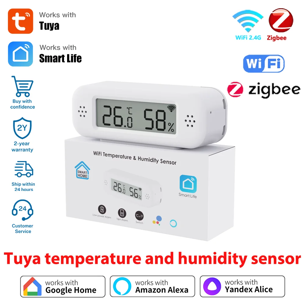 Tuya WiFi oder Zigbee Mini Temperatur-Feuchtigkeitssensor Maison-Verbindung für Smart Life APP Arbeiten Sie mit Google Home Alexa Image