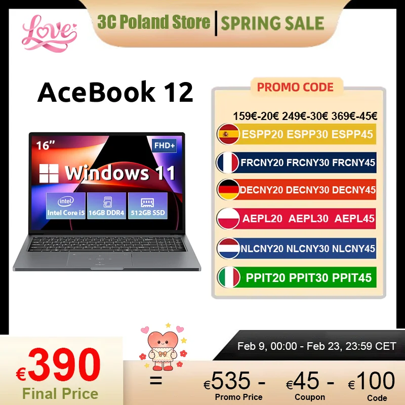 Blackview AceBook 12 Laptop 16'' FHD IPS, Intel I5-1030NG7 Win 11 Notebook, 16 GB RAM 512 GB SSD, 2-in-1-Fingerabdruck-Netzschalter Image