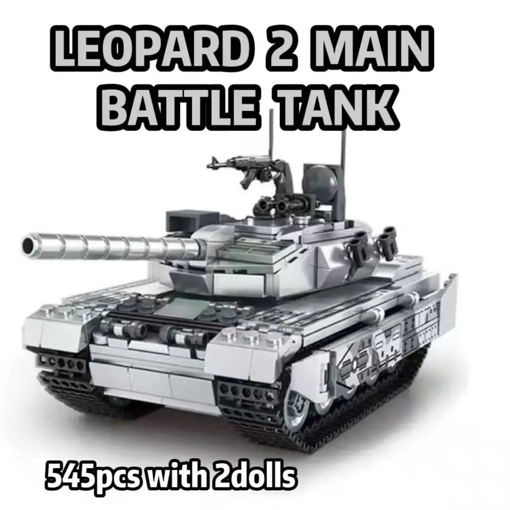 MOC WW2 Militärpanzer Modell Bausteine Set Leopard 2 Kampfpanzer LKW mit Soldaten Figuren Kinderspielzeug Geschenke Image