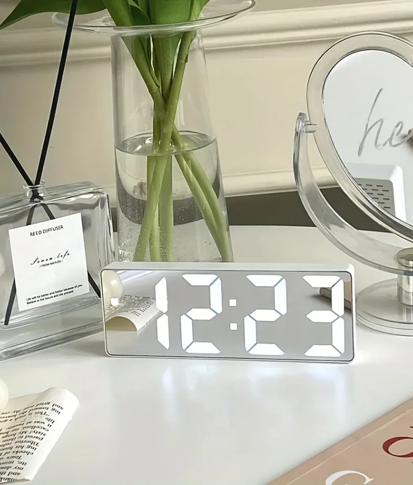 1pc Luminous Mirror Clock Dormitory Desktop LED Electronic Clock Digital Electronic Alarm Desktop Decoration Alarm Clock