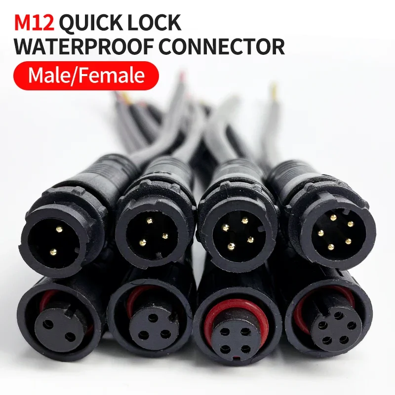 5/20pcs m12 wasserdicht 2 3 4 5-poliger ip67-Kabelstecker für LED-Streifen Stecker und Buchse 20cm Länge Stecker Schnell verschluss Image