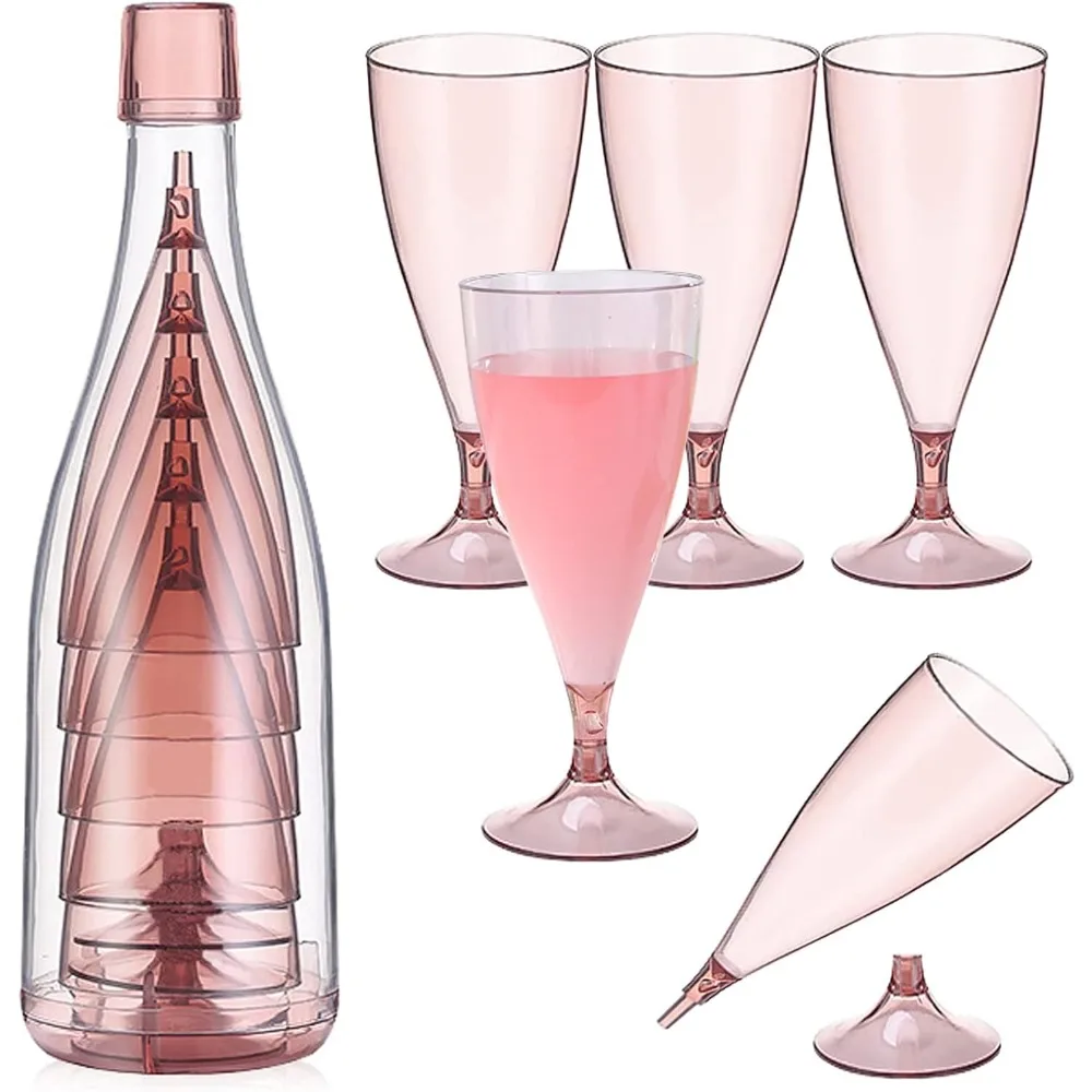 Ensemble de verres à vin à Champagne pliables en plastique, verres à vin réutilisables avec bouteille de rangement, adaptés aux voyages de Camping en plein air YUZI