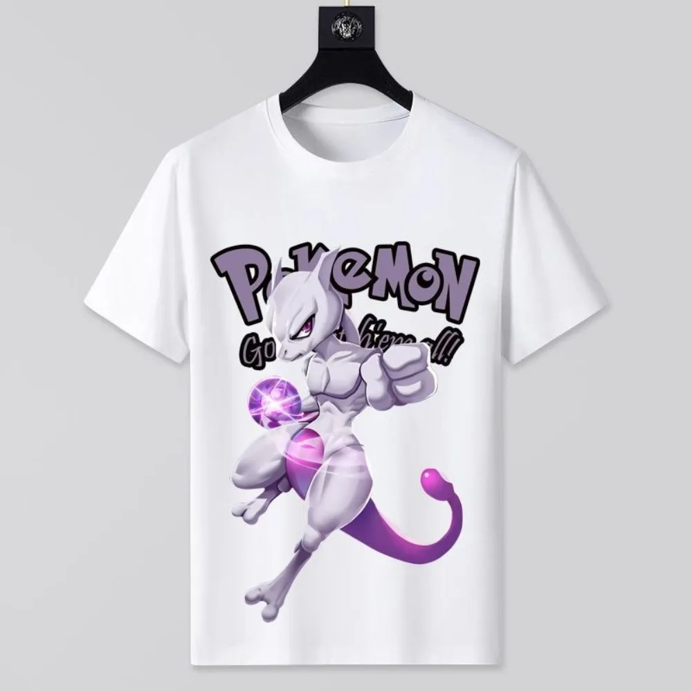 Herren New Summer New Pokémon Print Weißes T-Shirt Herren und Damen Original Style Loose Casual Trend Vielseitiges Kurzarm-Top Image