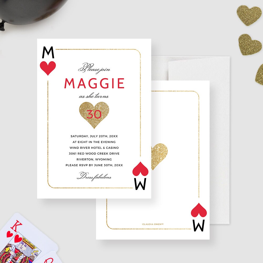 Modello di invito per una festa notturna del casinò, download digitale del compleanno di poker, inviti a tema Las Vegas per donne, carte da gioco dell
