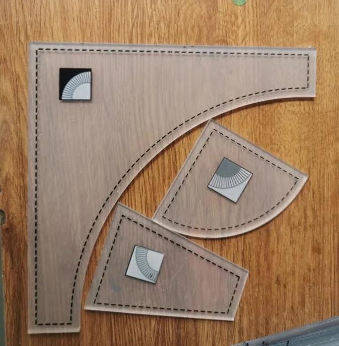 Set di modelli per trapunte a forma di ventaglio, 3 pezzi, acrilico trasparente, varie dimensioni, stencil per trapuntatura misti, strumenti trasparen