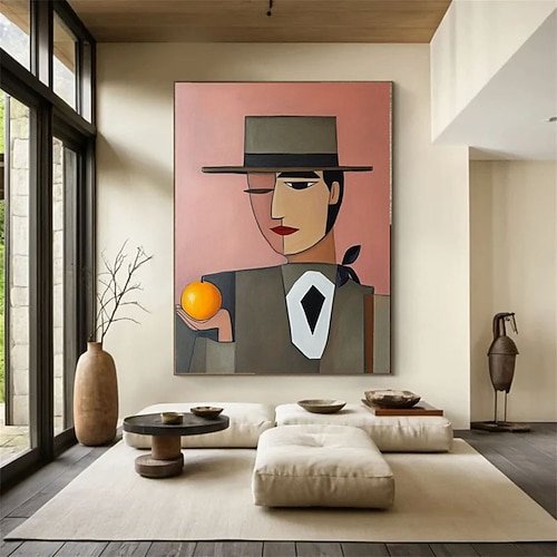 Handgemaltes abstraktes surreales Mann-Ölgemälde, handgemalte Figur-Ölgemälde, orangefarbenes Gemälde, Poster oder Leinwandgemälde, inspirierte Kunst, abstrakte Wanddekoration, moderne verträumte Image