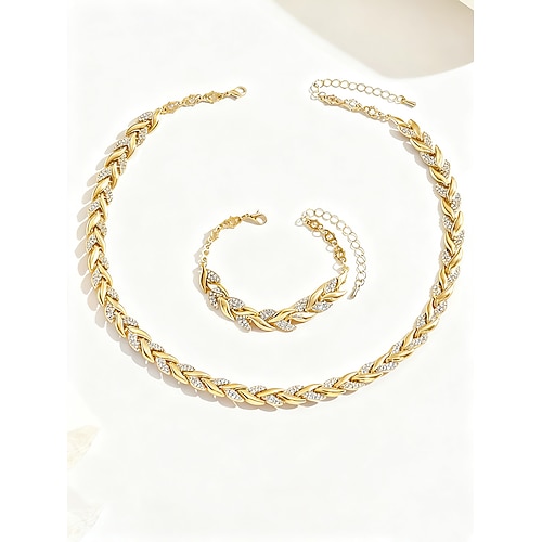 Elegantes Damen-Set aus Halskette und Armband aus einer Legierung mit Zirkonia – Gold- und Silberton, perfekt für besondere Anlässe und als Geschenk Image