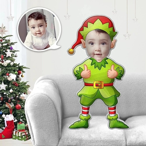 Personalisiertes Fotokissen für Weihnachten, kreatives DIY-Kissen in Humanoidform, lustiges Geburtstagsgeschenk für Freunde, einzigartiges Fotokissen, individuelle Fotogeschenke zu Weihnachten Image