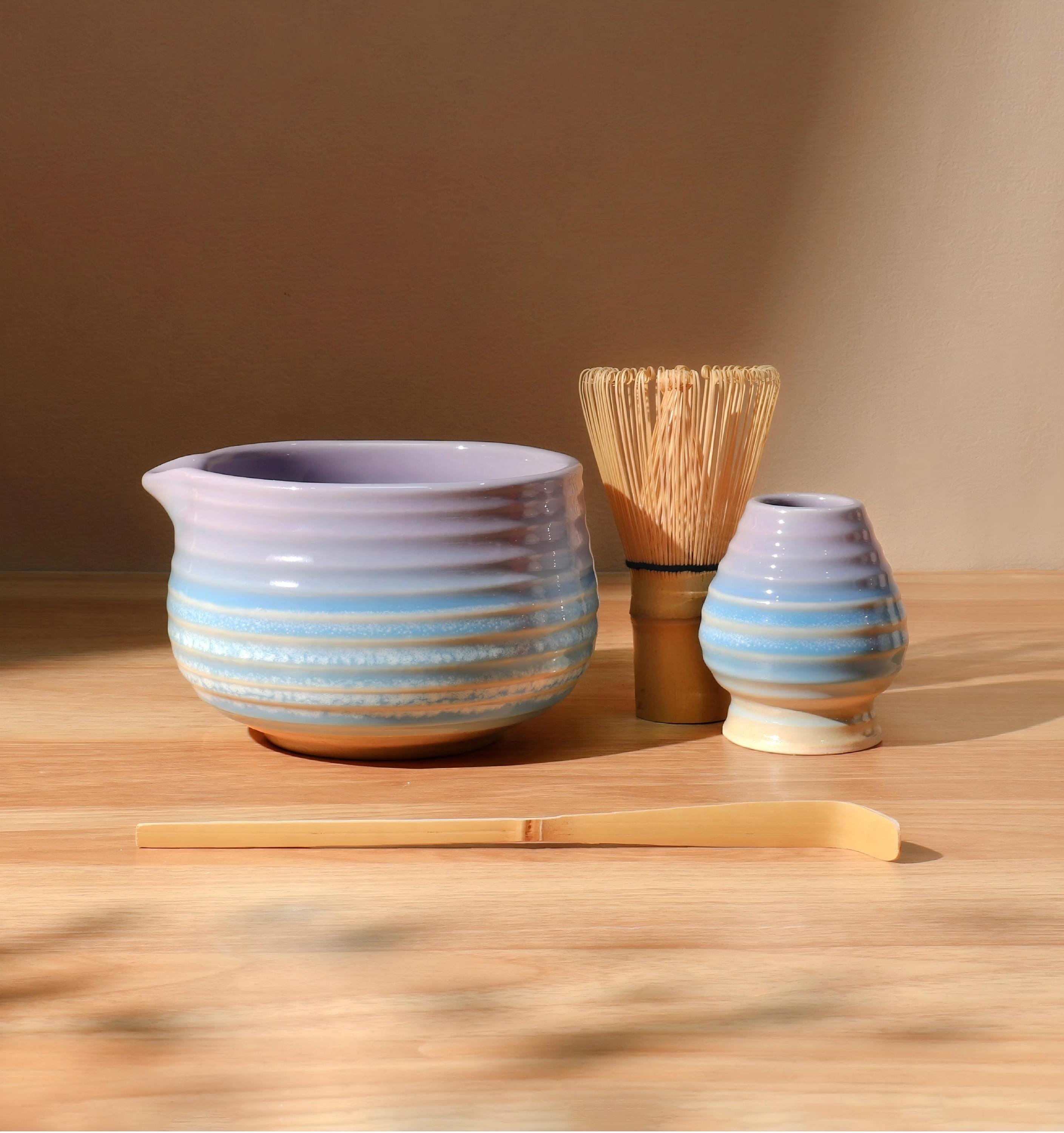Set da tè Matcha smaltato blu lavanda fatto a mano, set da tè giapponese, set regalo Matcha per lei, set da tè Matcha cerimoniale, decorazioni per la