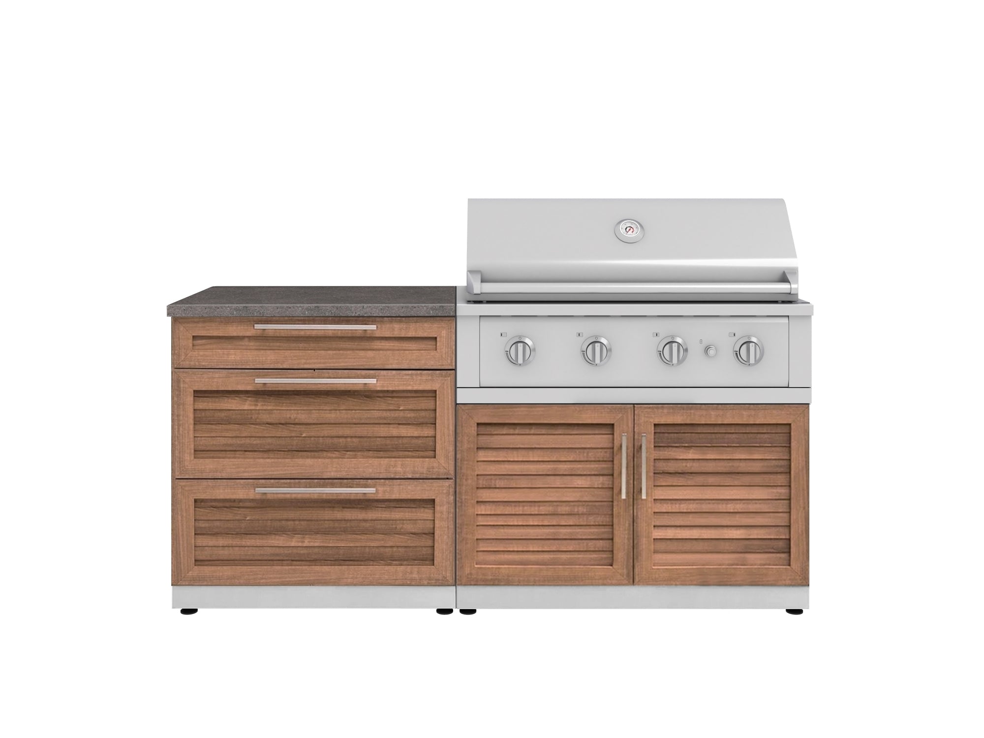 NewAge Outdoor Kitchens Stainless-Steel 4-Piece Cabinet Set with 3 Drawer, Grill Cabinet, Performance Grill, and Countertop